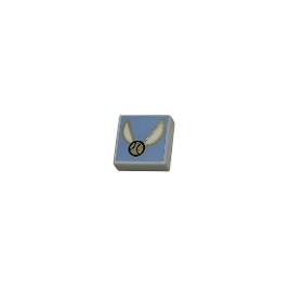 Tile 1 x 1 with Gold Ball with Wings on Bright Light Blue Background Pattern (HP Golden Snitch)