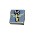 Tile 1 x 1 with Gold Key with Wings on Bright Light Blue Background Pattern (HP Winged / Flying Key)