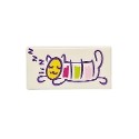 Tile 1 x 2 with Dark Purple "zzz" and Sleeping Cat with Yellow Head, Bright Pink, Lime and Magenta Patches Pattern