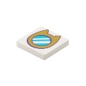 Tile 2 x 2 with Gold Porthole Window with Cat Ears and Medium Azure Glass Pattern