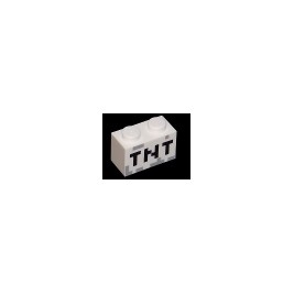 Brick 1 x 2 with Black "TNT" Pixelated Pattern