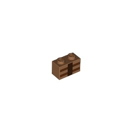 Brick 1 x 2 with Reddish Brown and Dark Brown Minecraft Crafting Table Lines Pattern